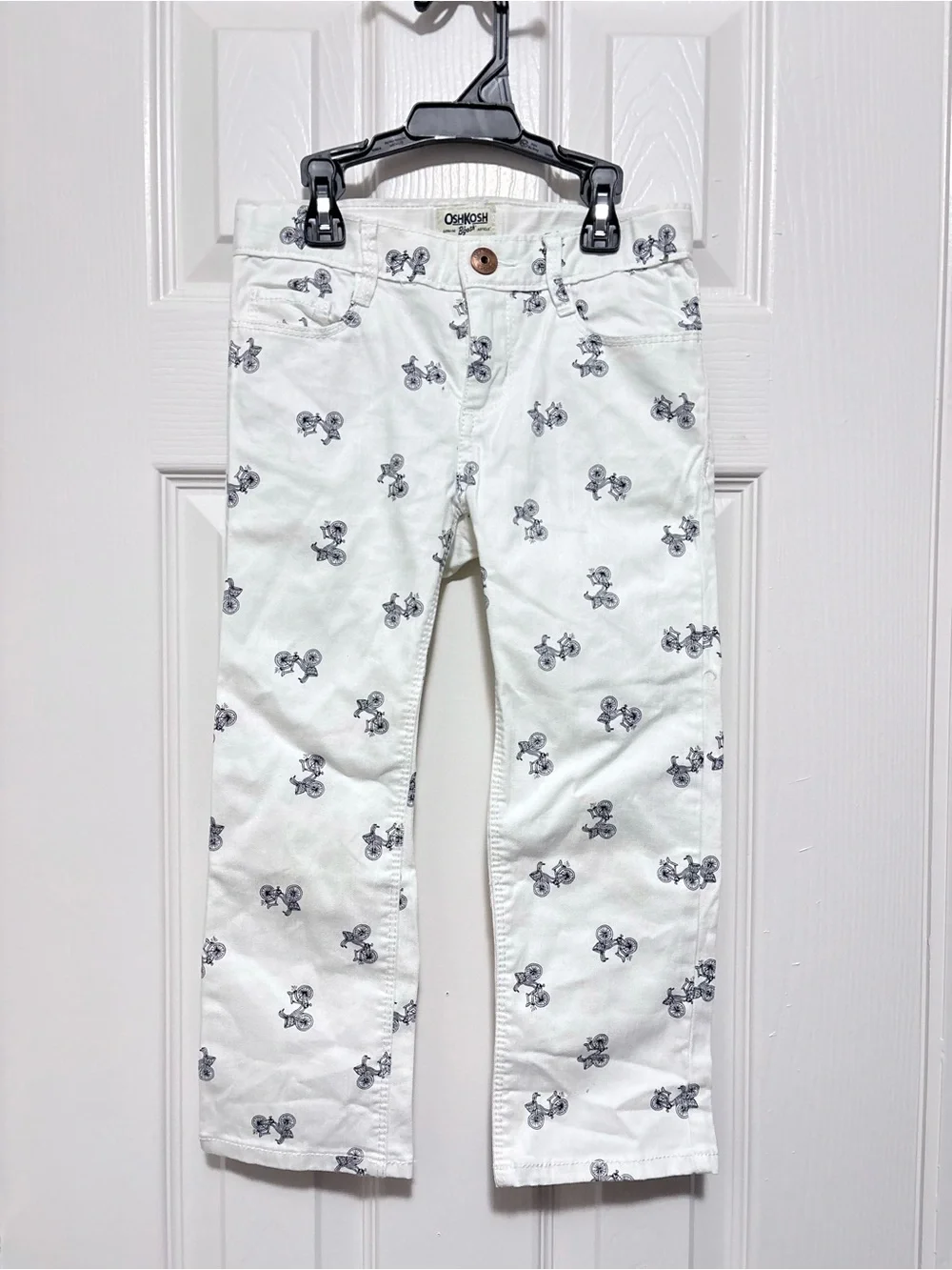 Pre-owned OshKosh B’gosh White Bicycle Print Pants/Size: 6X